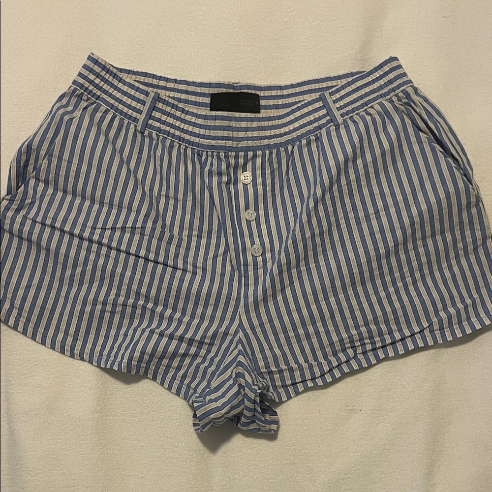 Zara Blue Striped Boxer Style Women's Shorts Small